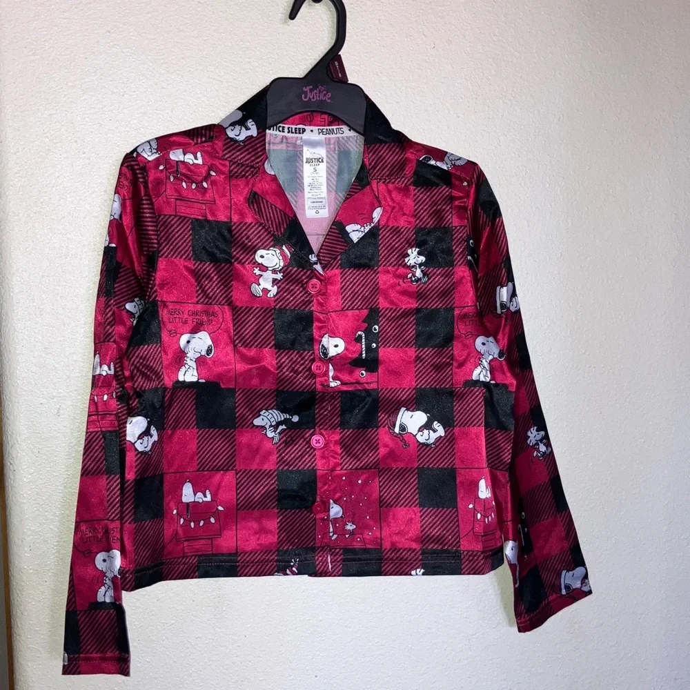 Justice Red and Black‎ Snoopy Pajama Set Long Sleeve and Pants NWT Size M 10